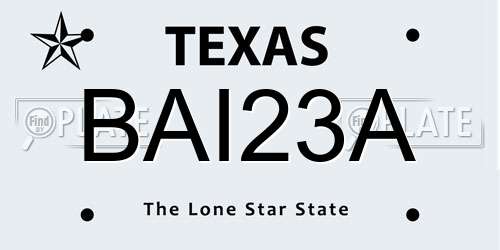 BAI23A Texas License Plate