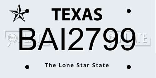 BAI2799 Texas License Plate