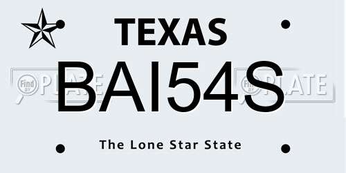 BAI54S Texas License Plate