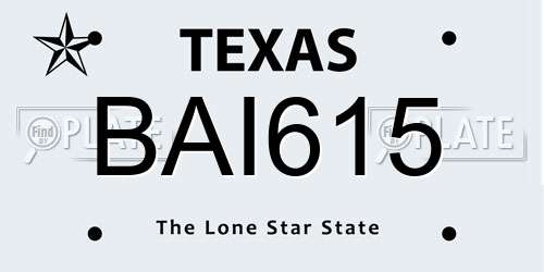 BAI615 Texas License Plate