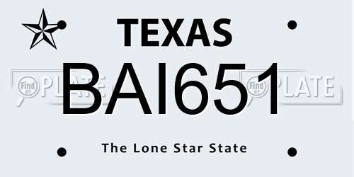 BAI651 Texas License Plate