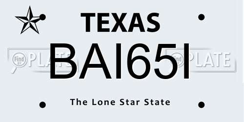 BAI65I Texas License Plate