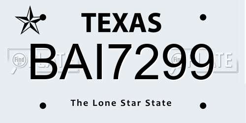 BAI7299 Texas License Plate
