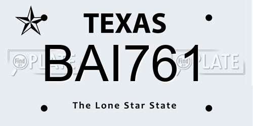 BAI761 Texas License Plate
