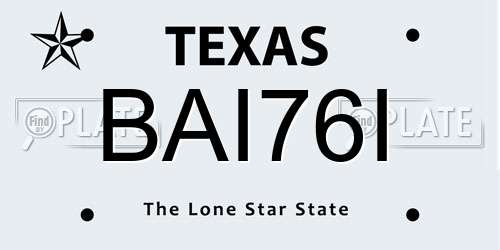 BAI76I Texas License Plate