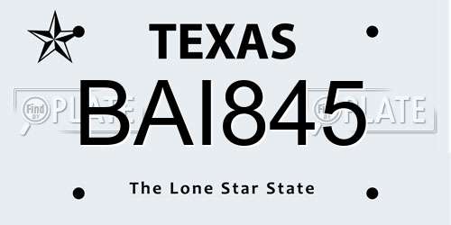 BAI845 Texas License Plate