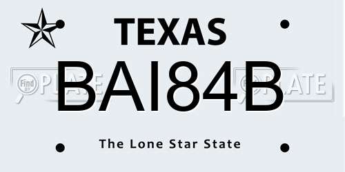 BAI84B Texas License Plate
