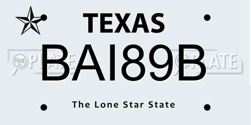 BAI89B Texas License Plate