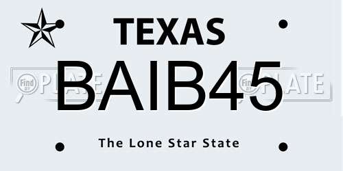 BAIB45 Texas License Plate