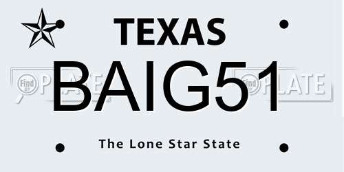BAIG51 Texas License Plate
