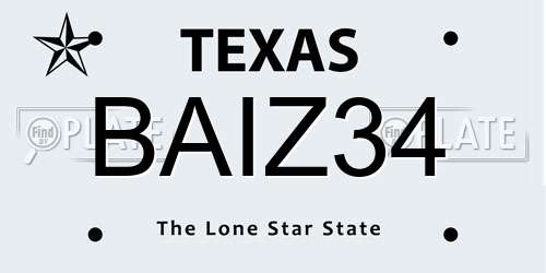 BAIZ34 Texas License Plate