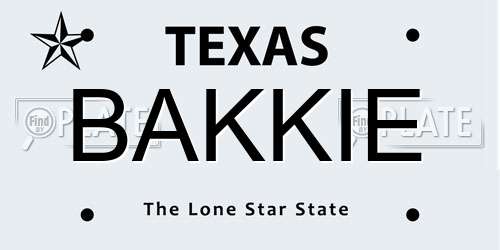 BAKKIE Texas License Plate