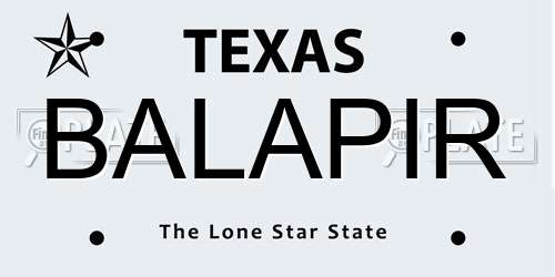 BALAPIR Texas License Plate