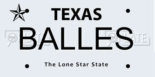 BALLES Texas License Plate