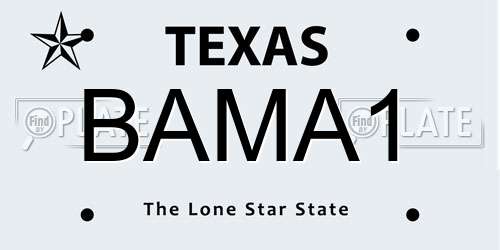 BAMA1 Texas License Plate