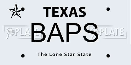 BAPS Texas License Plate