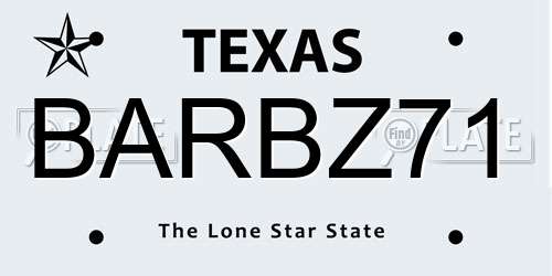 BARBZ71 Texas License Plate