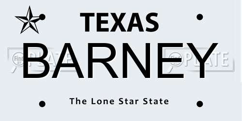 BARNEY Texas License Plate