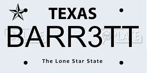 BARR3TT Texas License Plate