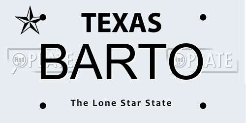 BARTO Texas License Plate