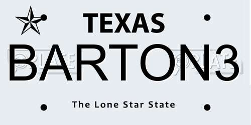 BARTON3 Texas License Plate