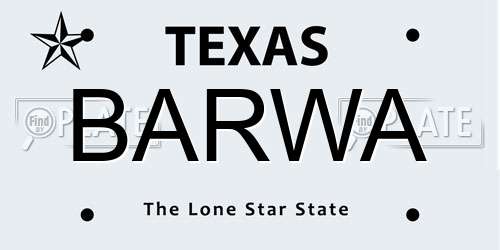 BARWA Texas License Plate