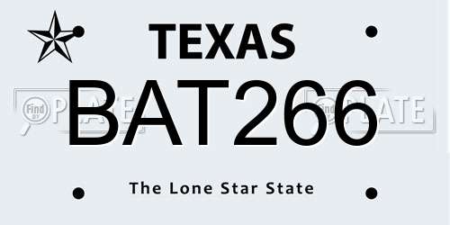 BAT266 Texas License Plate