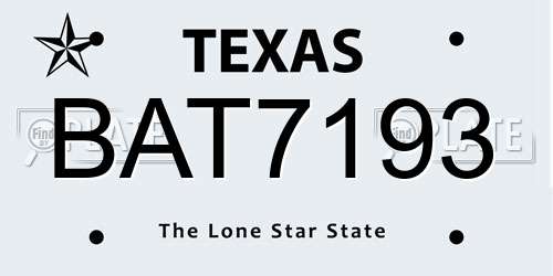 BAT7193 Texas License Plate