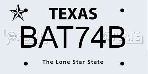 BAT74B Texas License Plate