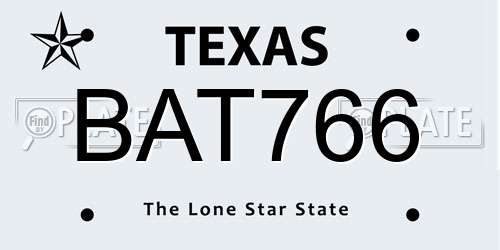 BAT766 Texas License Plate