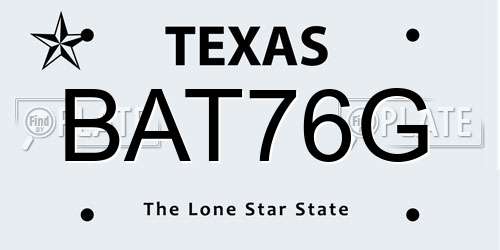BAT76G Texas License Plate