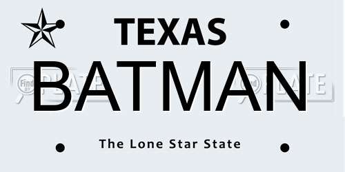 BATMAN Texas License Plate