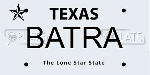 BATRA Texas License Plate