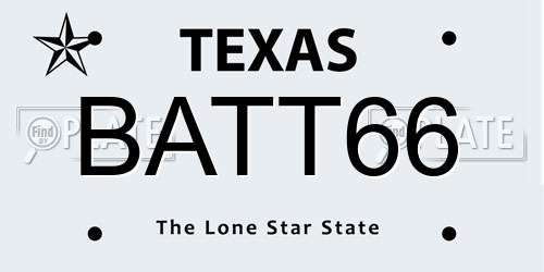 BATT66 Texas License Plate