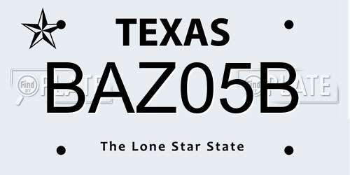 BAZ05B Texas License Plate
