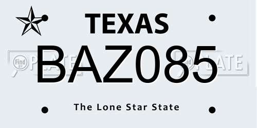 BAZ085 Texas License Plate