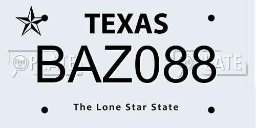 BAZ088 Texas License Plate
