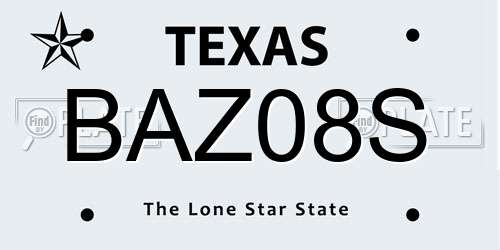 BAZ08S Texas License Plate