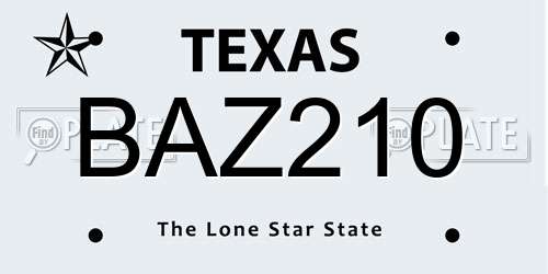BAZ210 Texas License Plate