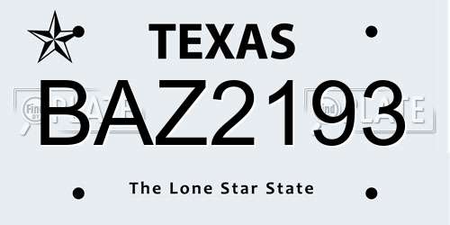 BAZ2193 Texas License Plate