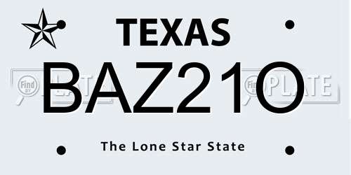 BAZ21O Texas License Plate