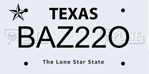 BAZ22O Texas License Plate