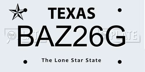 BAZ26G Texas License Plate