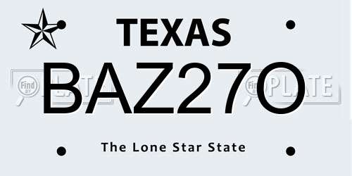 BAZ27O Texas License Plate