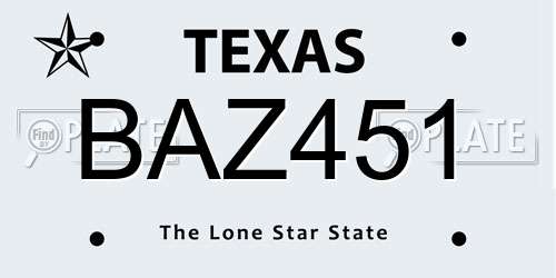 BAZ451 Texas License Plate