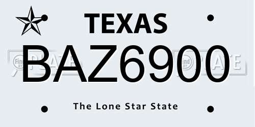 BAZ6900 Texas License Plate