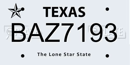 BAZ7193 Texas License Plate