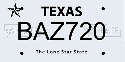 BAZ720 Texas License Plate