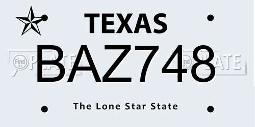 BAZ748 Texas License Plate