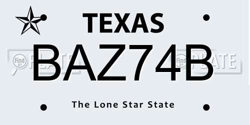 BAZ74B Texas License Plate